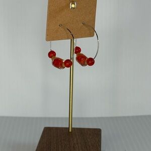 Sunset orange and yellow Beaded Hoop Earrings